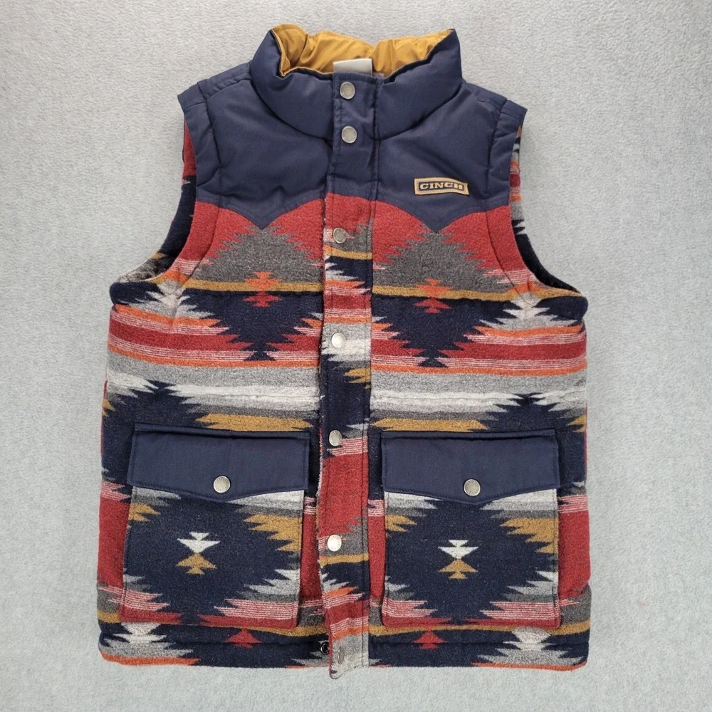 Cinch Boys Southwestern Puffer Vest Red Navy Geometric MWV5090001 Size L 12